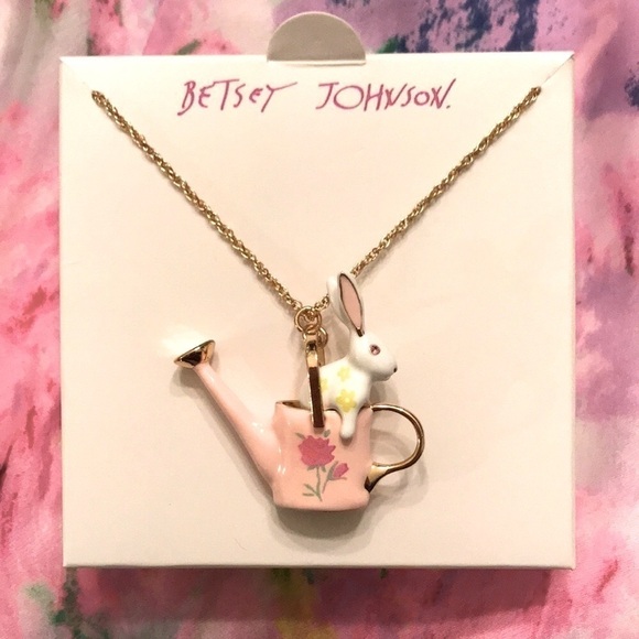 Betsey Johnson Jewelry - Brand New Betsey Johnson Watering Can Bunny Slider Long Pendant Necklace Easter